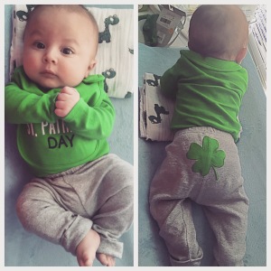 His St. Patrick outfit, and you can see him holding his head up. :) 